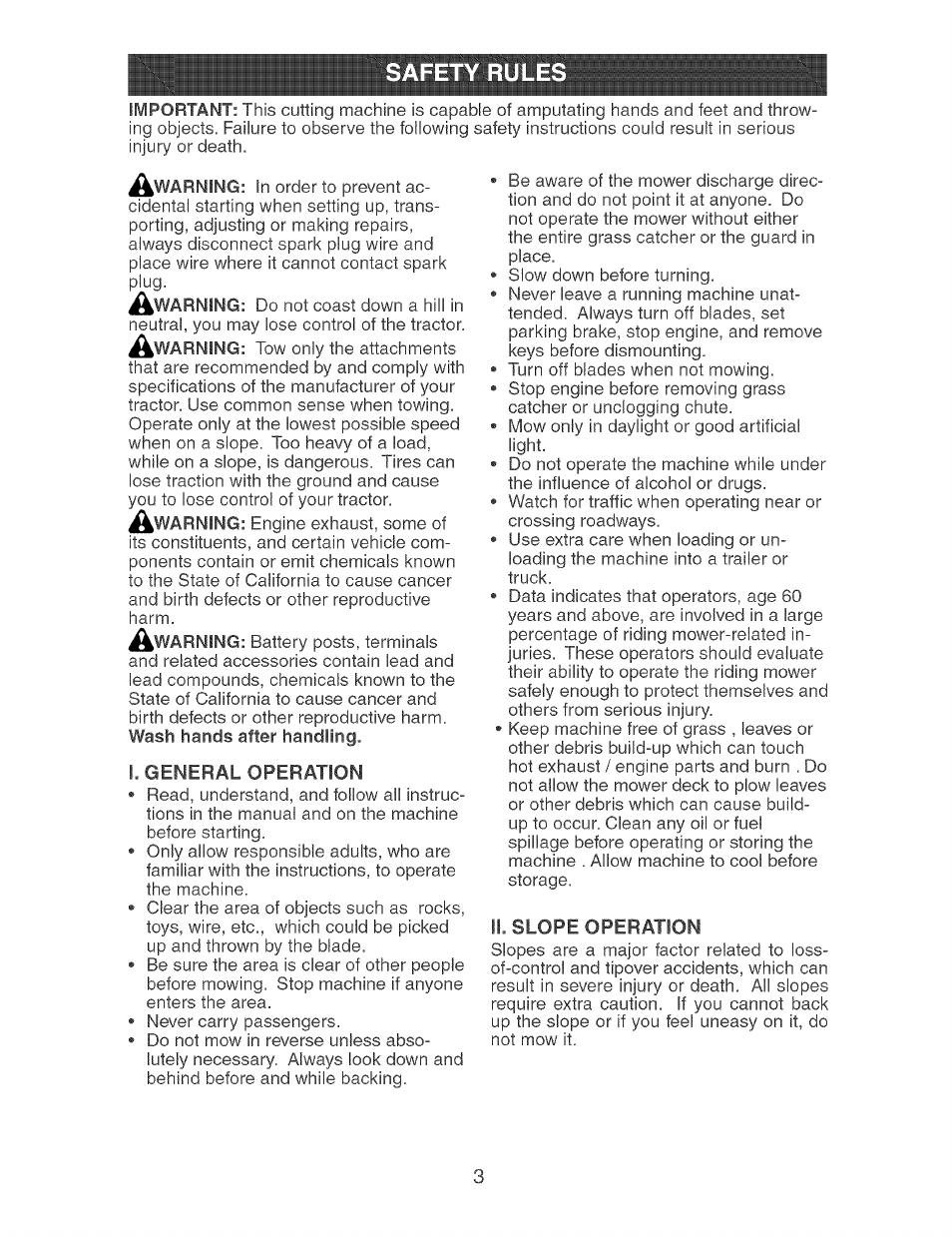I. general operation, Safety rule | Craftsman 917.273638 User Manual | Page 3 / 56