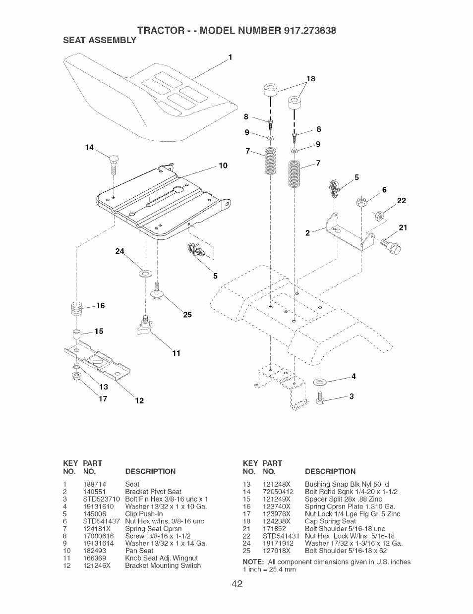 Seat assembly | Craftsman 917.273638 User Manual | Page 42 / 56