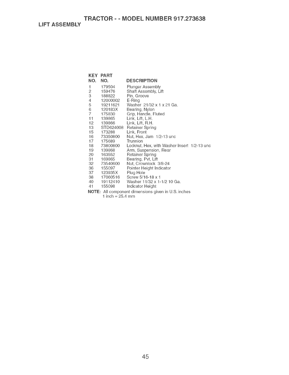 Lift assembly | Craftsman 917.273638 User Manual | Page 45 / 56