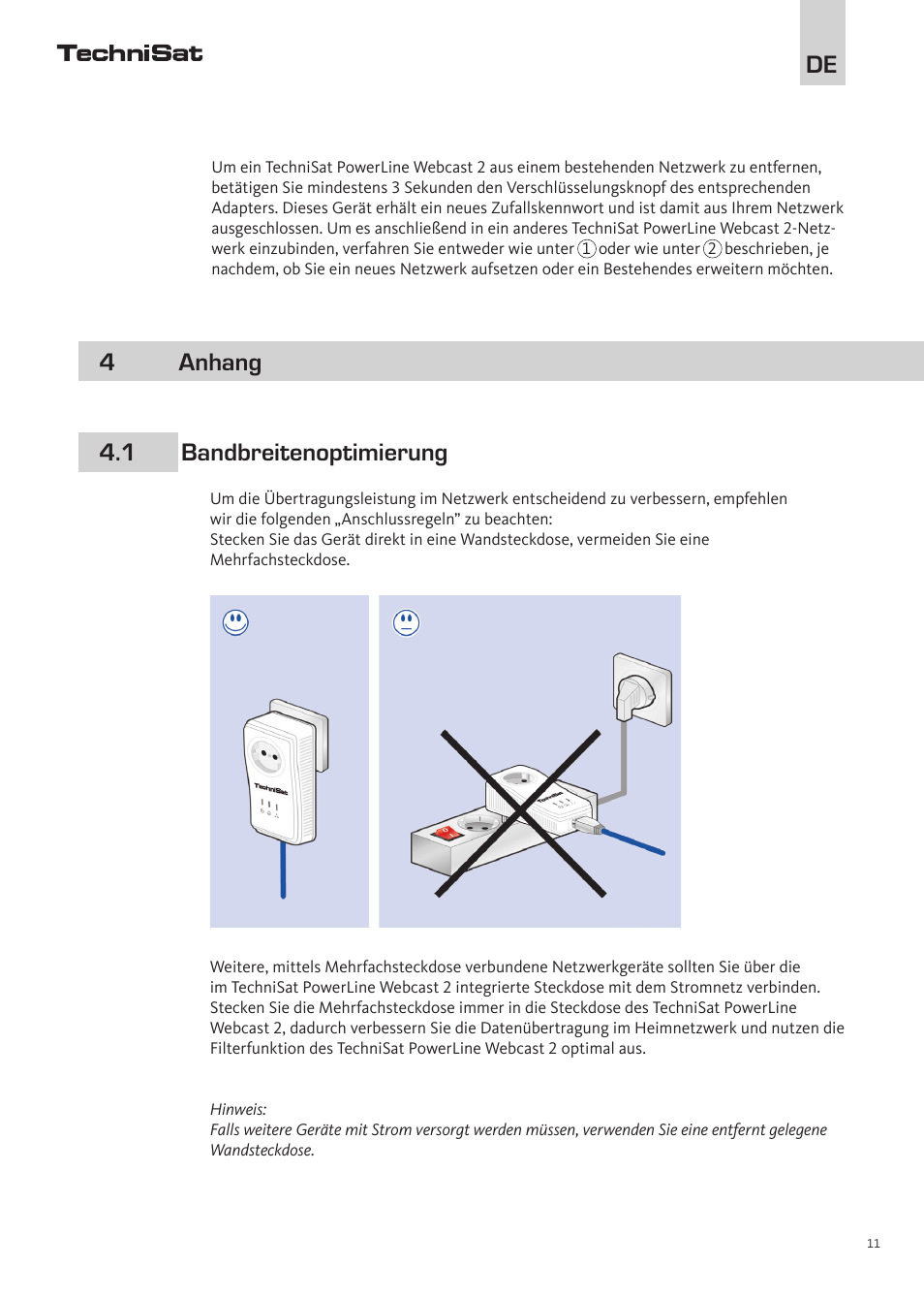 4 anhang 4.1 bandbreitenoptimierung | TechniSat PowerLine Webcast 2 User Manual | Page 11 / 40