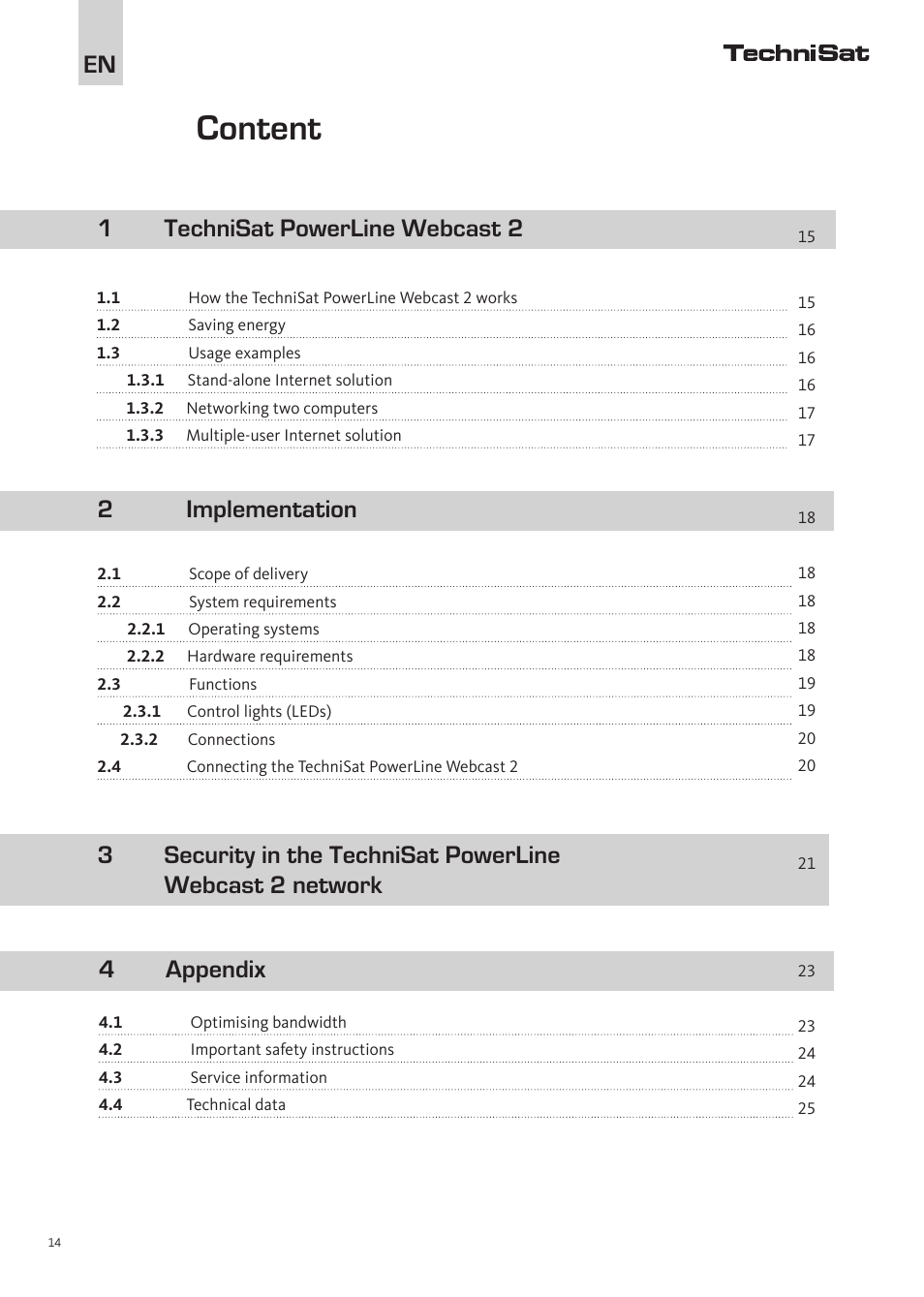 Content | TechniSat PowerLine Webcast 2 User Manual | Page 14 / 40