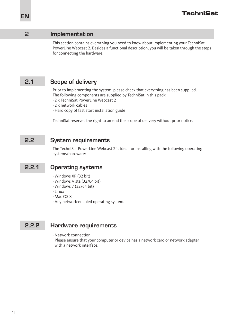 En 2 implementation | TechniSat PowerLine Webcast 2 User Manual | Page 18 / 40