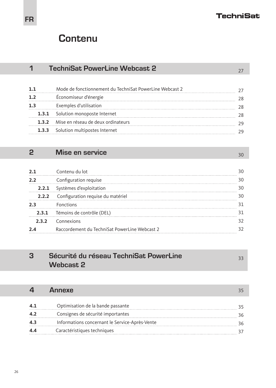 Contenu | TechniSat PowerLine Webcast 2 User Manual | Page 26 / 40