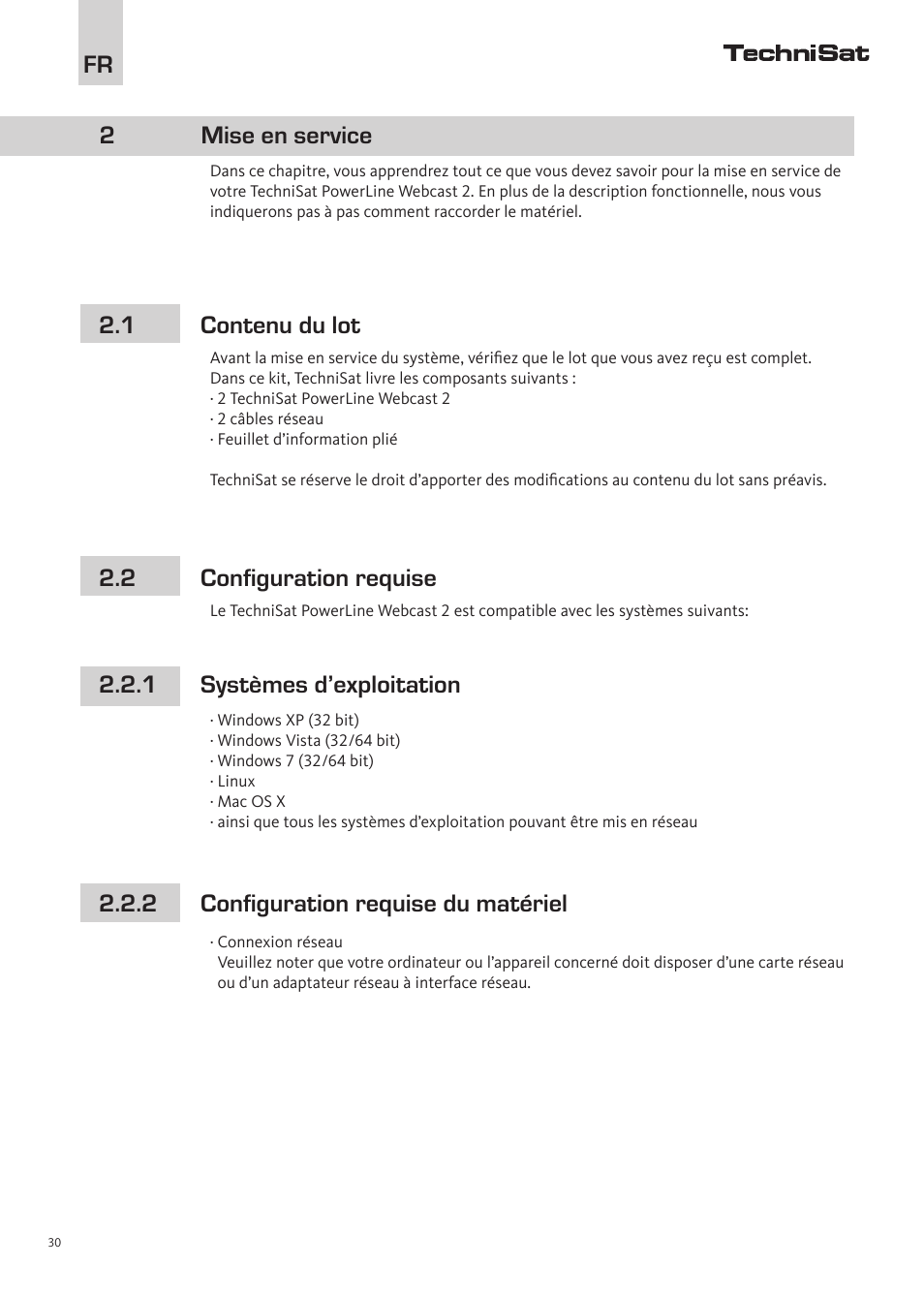 Fr 2 mise en service | TechniSat PowerLine Webcast 2 User Manual | Page 30 / 40