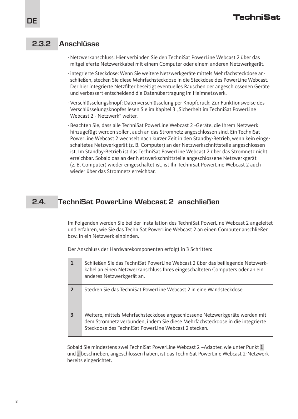 TechniSat PowerLine Webcast 2 User Manual | Page 8 / 40
