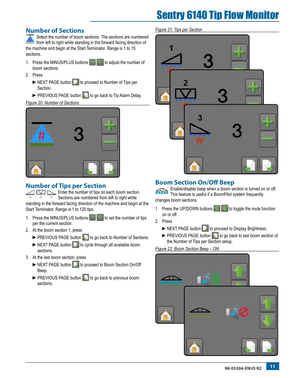 Number of sections, Number of tips per section, Boom section on/off beep | Sentry 6140 tip flow monitor | TeeJet Sentry 6140 User Manual | Page 13 / 16