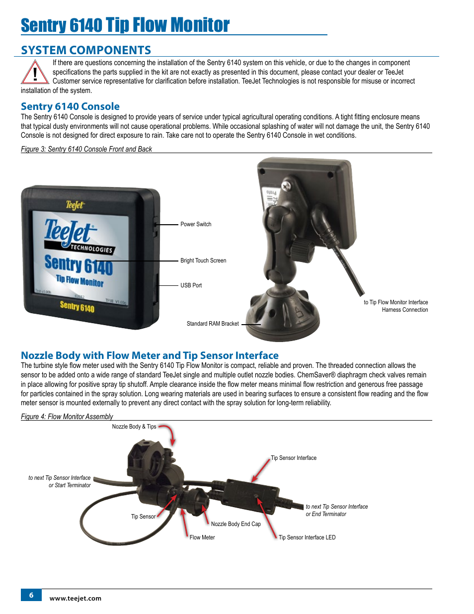 System components, Sentry 6140 console, Tip flow monitor | Sentry 6140 | TeeJet Sentry 6140 User Manual | Page 8 / 16