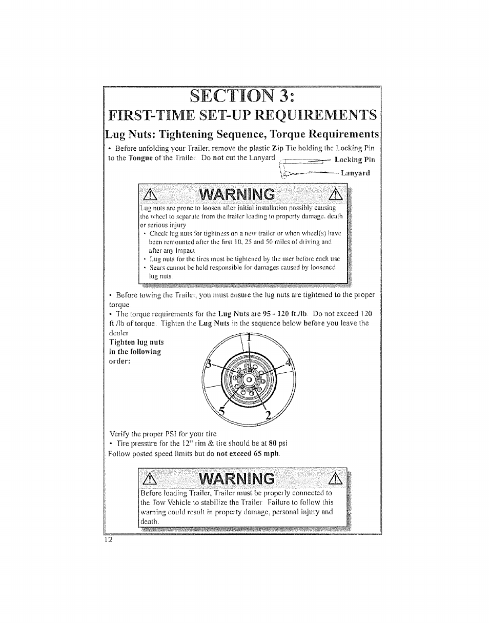 Section 3i, First-time set-up requirements, Warning | Craftsman 123.24201 User Manual | Page 12 / 56
