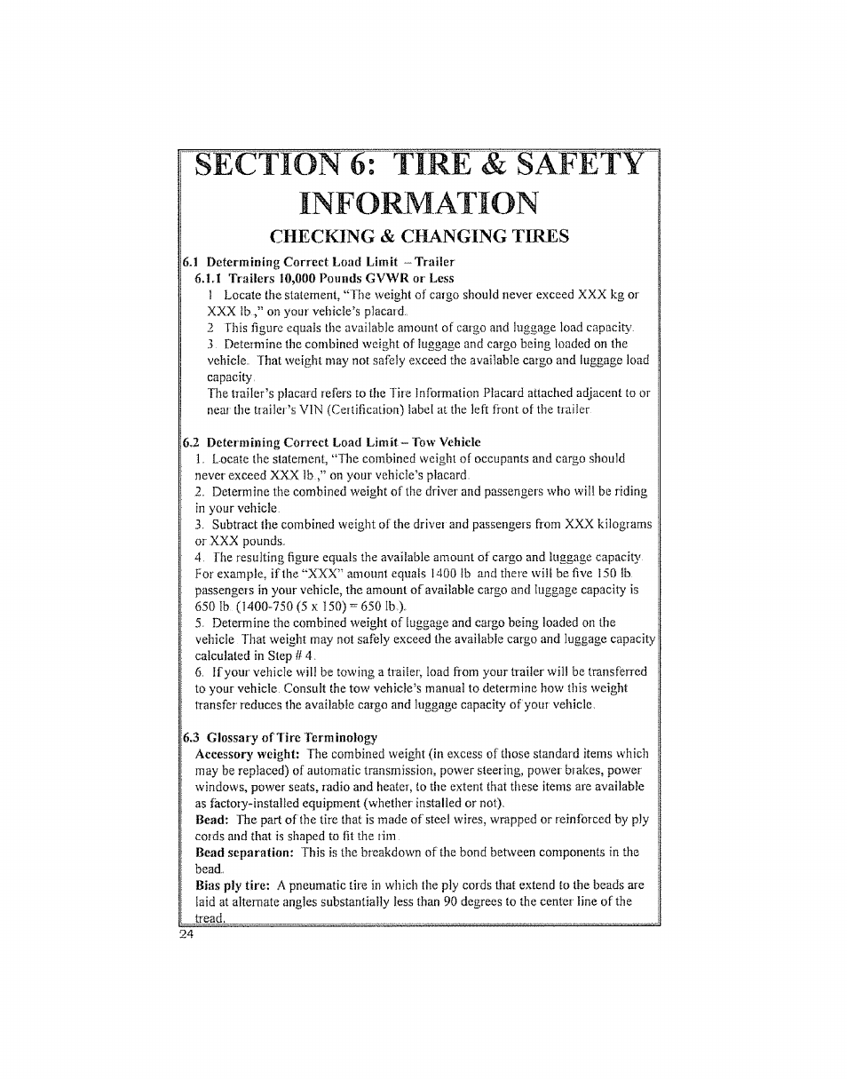Section time si safety information, Section 6: tire & safety information, Safety information | Craftsman 123.24201 User Manual | Page 24 / 56