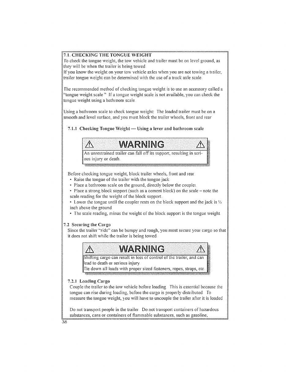 Warning | Craftsman 123.24201 User Manual | Page 38 / 56