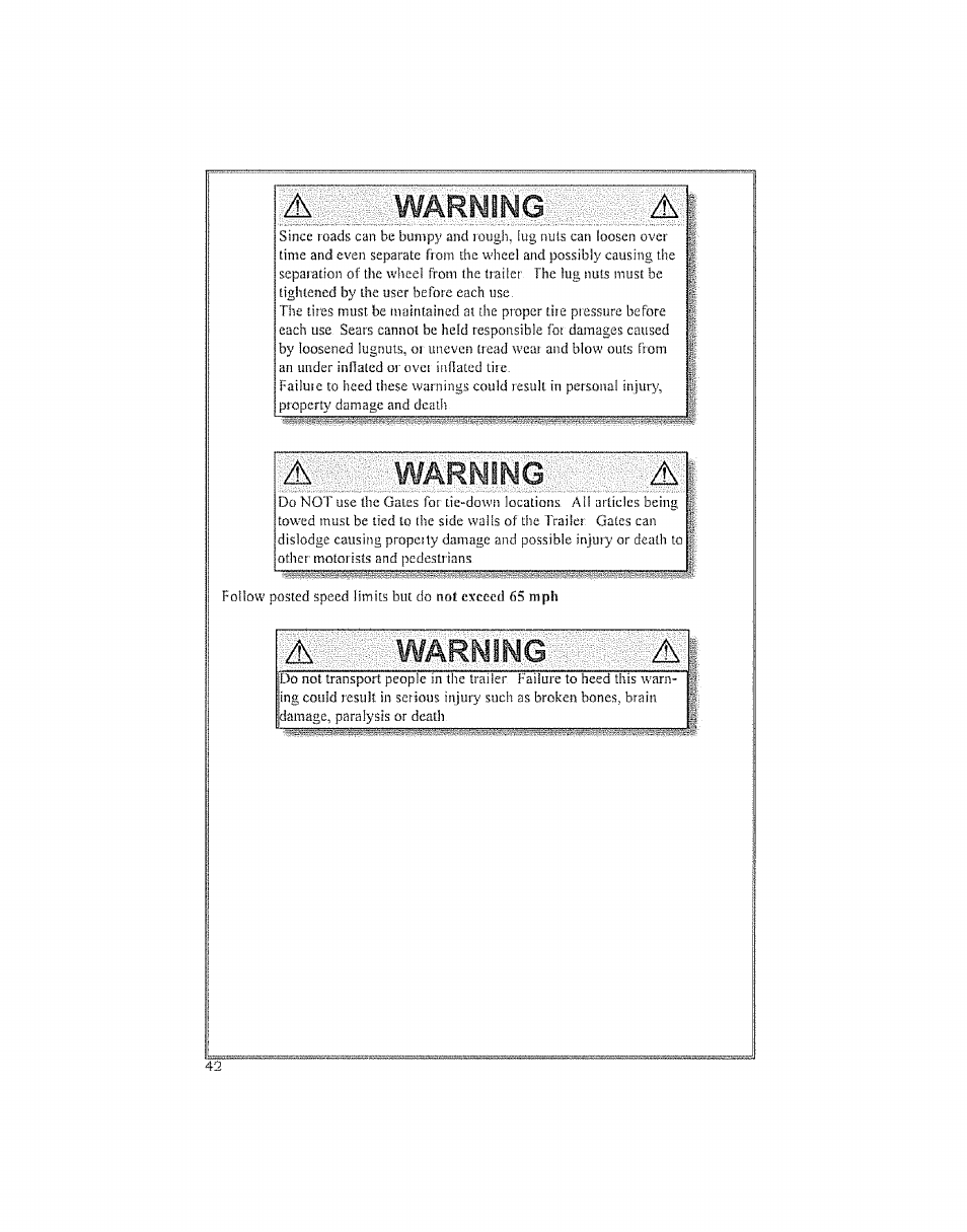 Warning | Craftsman 123.24201 User Manual | Page 42 / 56