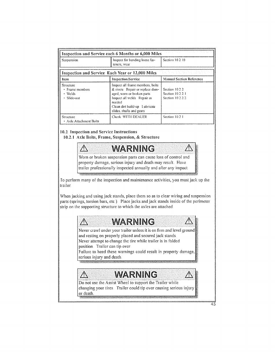 Warning | Craftsman 123.24201 User Manual | Page 45 / 56