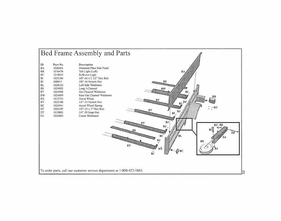 Bed frame assembly and parts | Craftsman 123.24201 User Manual | Page 52 / 56