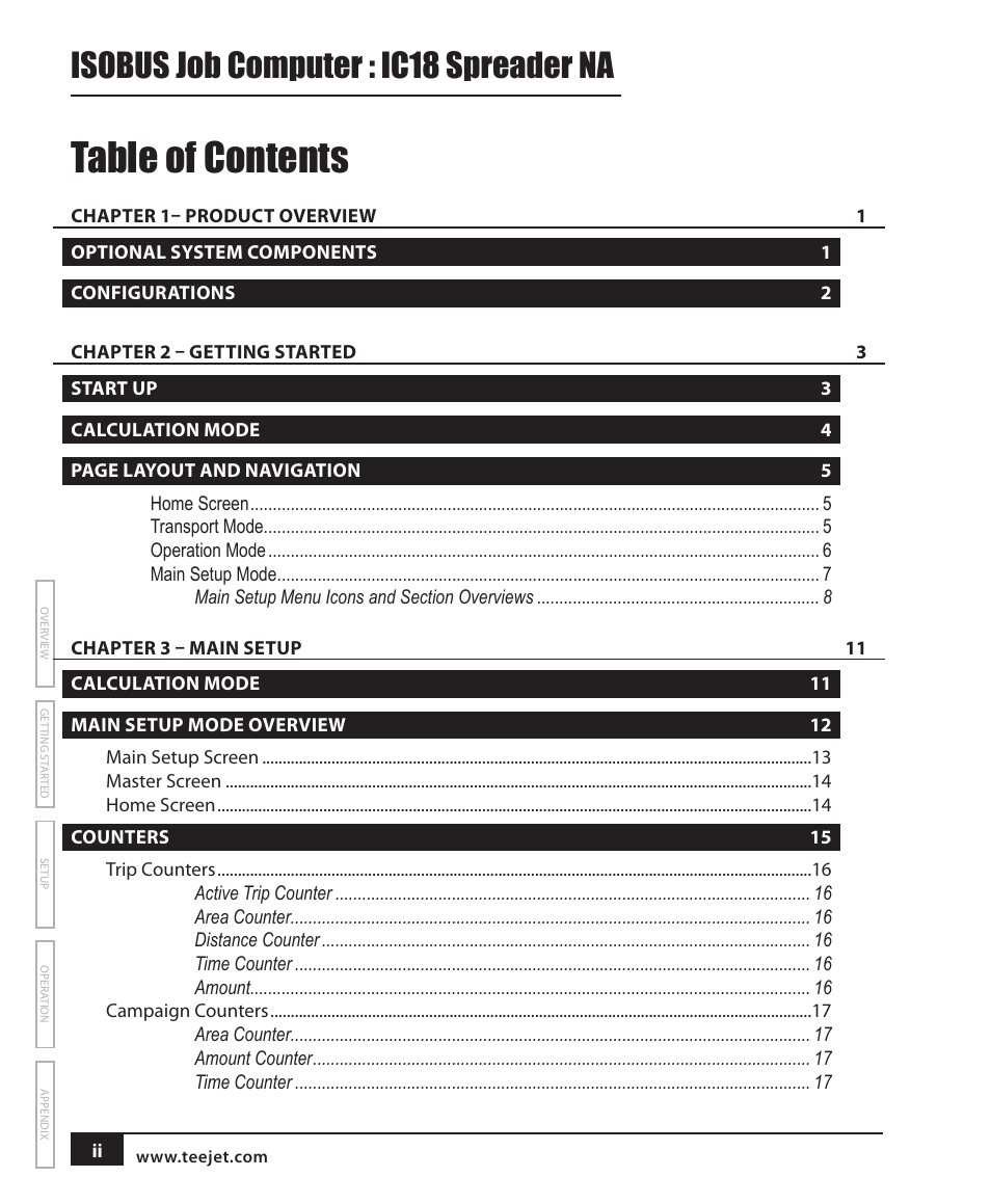 TeeJet IC18 SPREADER JOB COMPUTER User Manual | Page 3 / 47