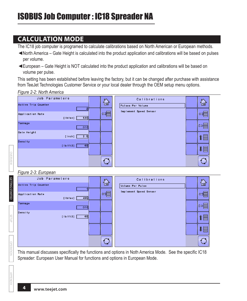 Calculation mode, Isobus job computer : ic18 spreader na | TeeJet IC18 SPREADER JOB COMPUTER User Manual | Page 9 / 47