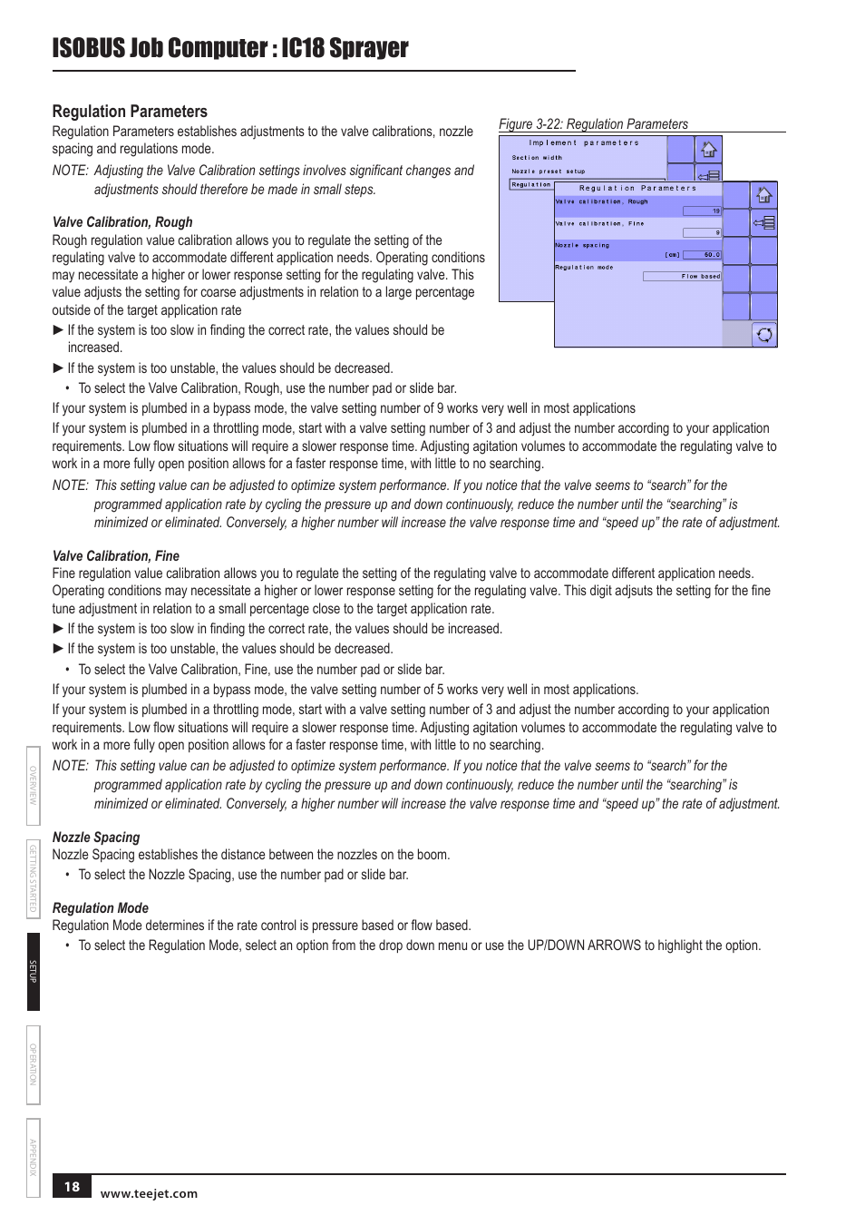 Isobus job computer : ic18 sprayer, Regulation parameters | TeeJet IC18 SPRAYER JOB COMPUTER User Manual | Page 23 / 43