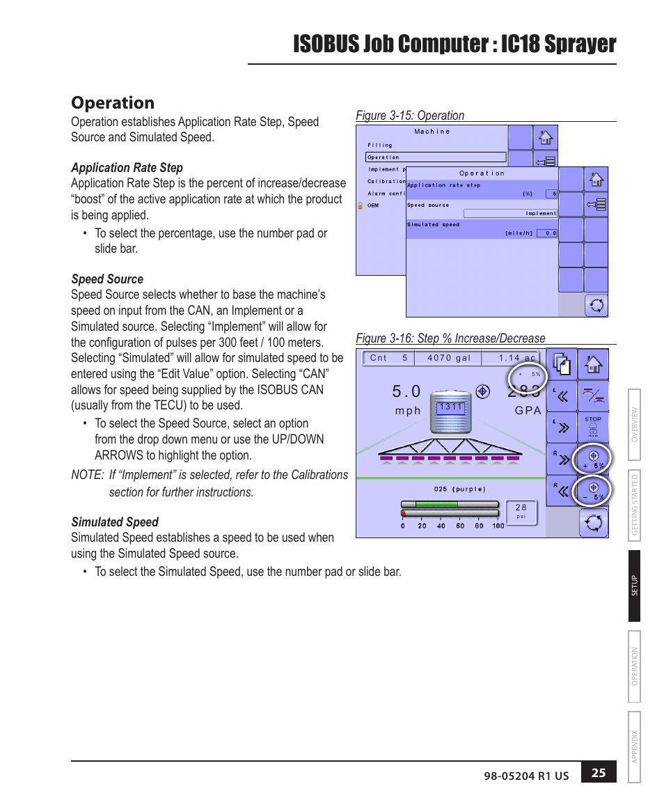 Isobus job computer : ic18 sprayer, Operation | TeeJet IC18 SPRAYER JOB COMPUTER User Manual | Page 31 / 68