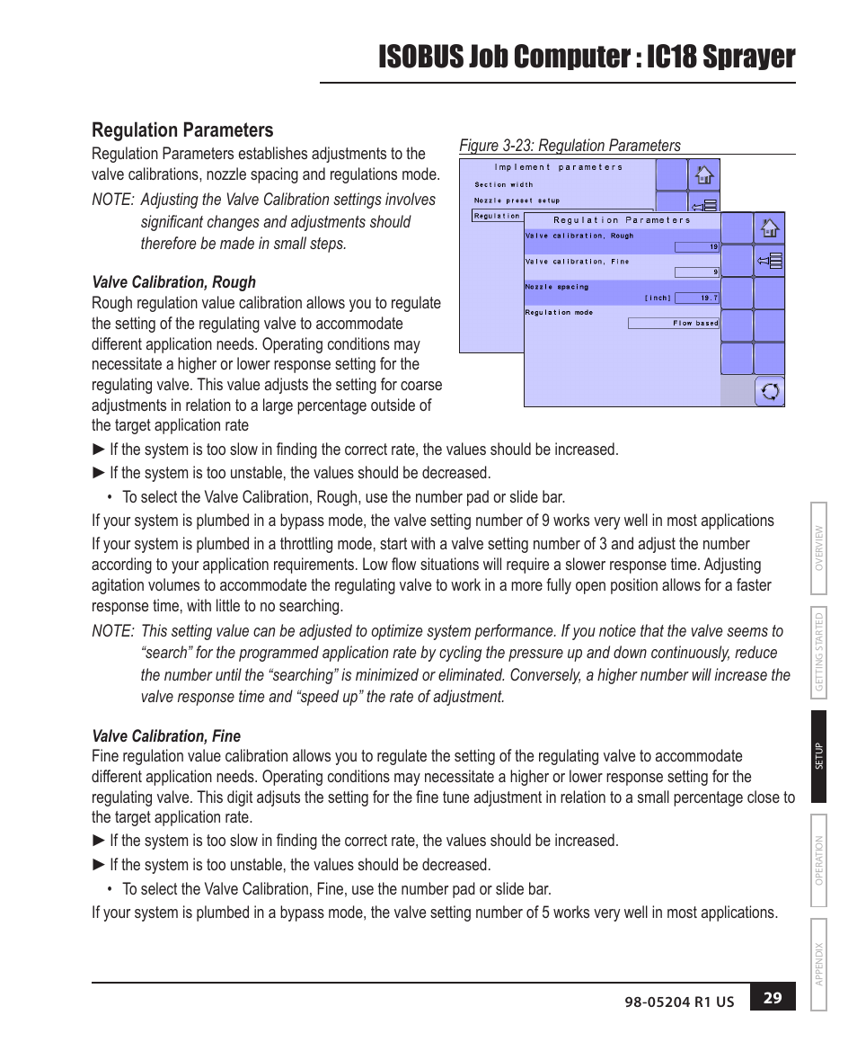 Isobus job computer : ic18 sprayer, Regulation parameters | TeeJet IC18 SPRAYER JOB COMPUTER User Manual | Page 35 / 68