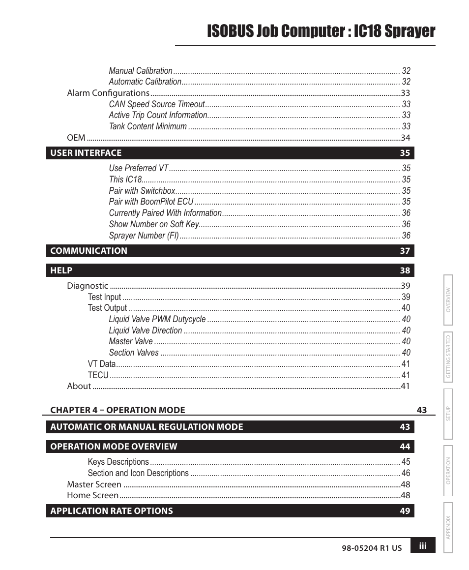 Isobus job computer : ic18 sprayer | TeeJet IC18 SPRAYER JOB COMPUTER User Manual | Page 5 / 68