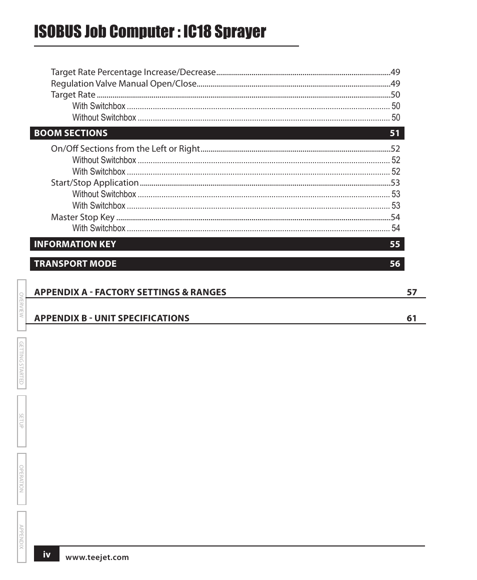 Isobus job computer : ic18 sprayer | TeeJet IC18 SPRAYER JOB COMPUTER User Manual | Page 6 / 68