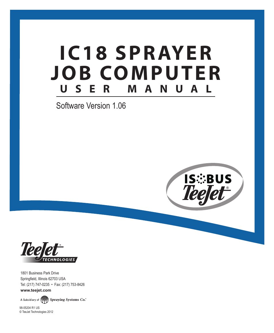 Ic18 sprayer job computer | TeeJet IC18 SPRAYER JOB COMPUTER User Manual | Page 68 / 68