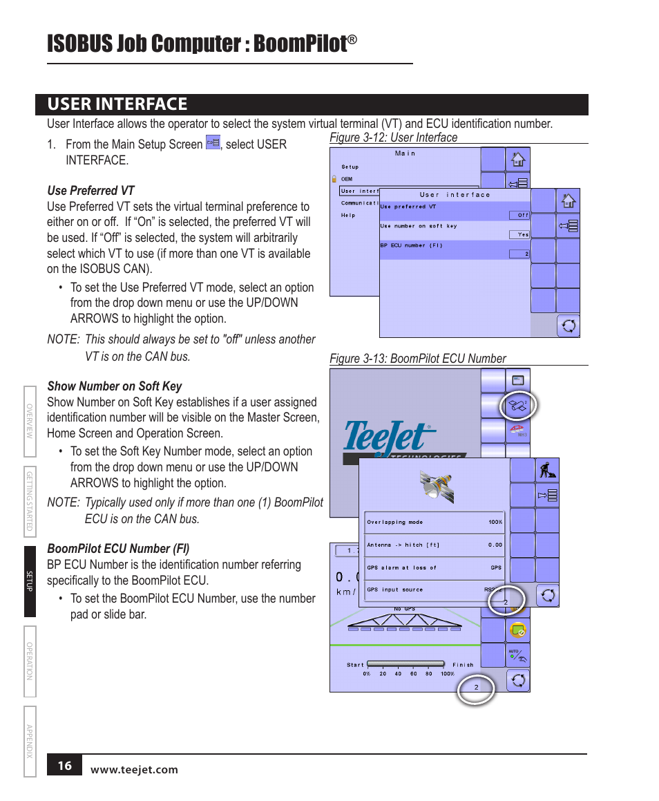 User interface, Use preferred vt, Show number on soft key | Boompilot ecu number (fi), Isobus job computer : boompilot | TeeJet BOOMPILOT JOB COMPUTER User Manual | Page 20 / 32