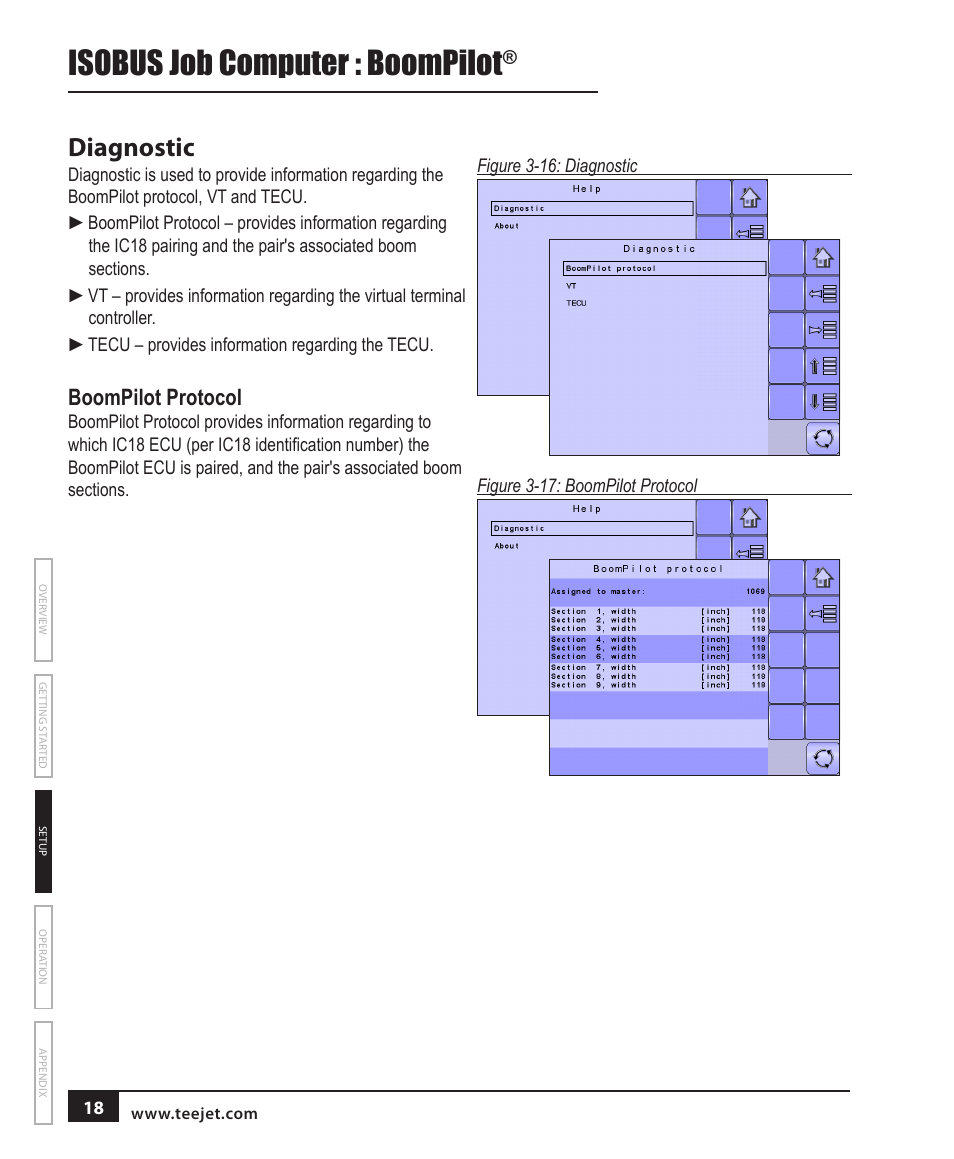 Diagnostic, Boompilot protocol, Isobus job computer : boompilot | TeeJet BOOMPILOT JOB COMPUTER User Manual | Page 22 / 32