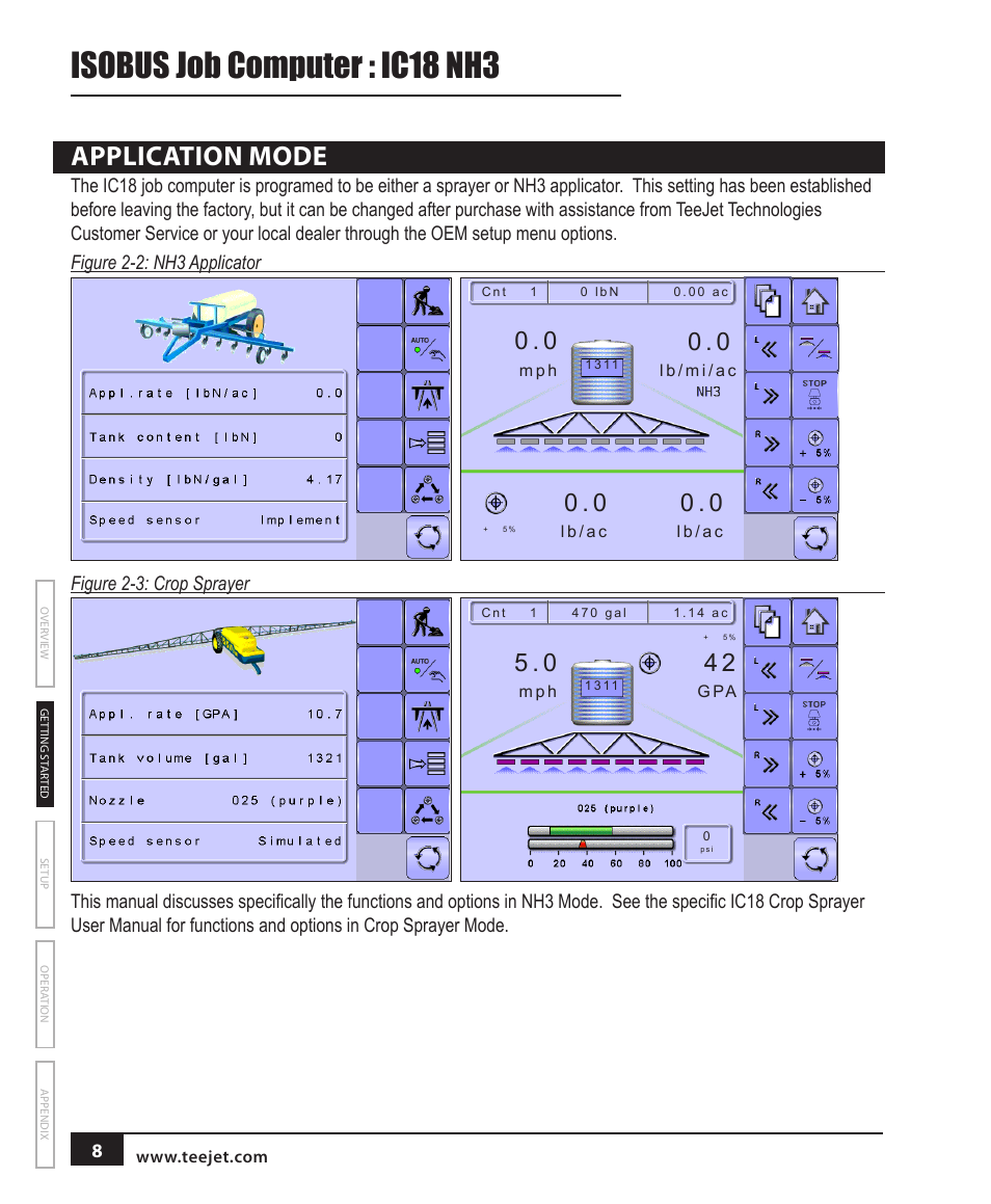 Application mode, Isobus job computer : ic18 nh3 | TeeJet IC18 NH3 JOB COMPUTER User Manual | Page 14 / 63