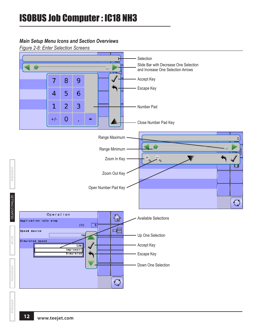 Main setup menu icons and section overviews, Isobus job computer : ic18 nh3 | TeeJet IC18 NH3 JOB COMPUTER User Manual | Page 18 / 63