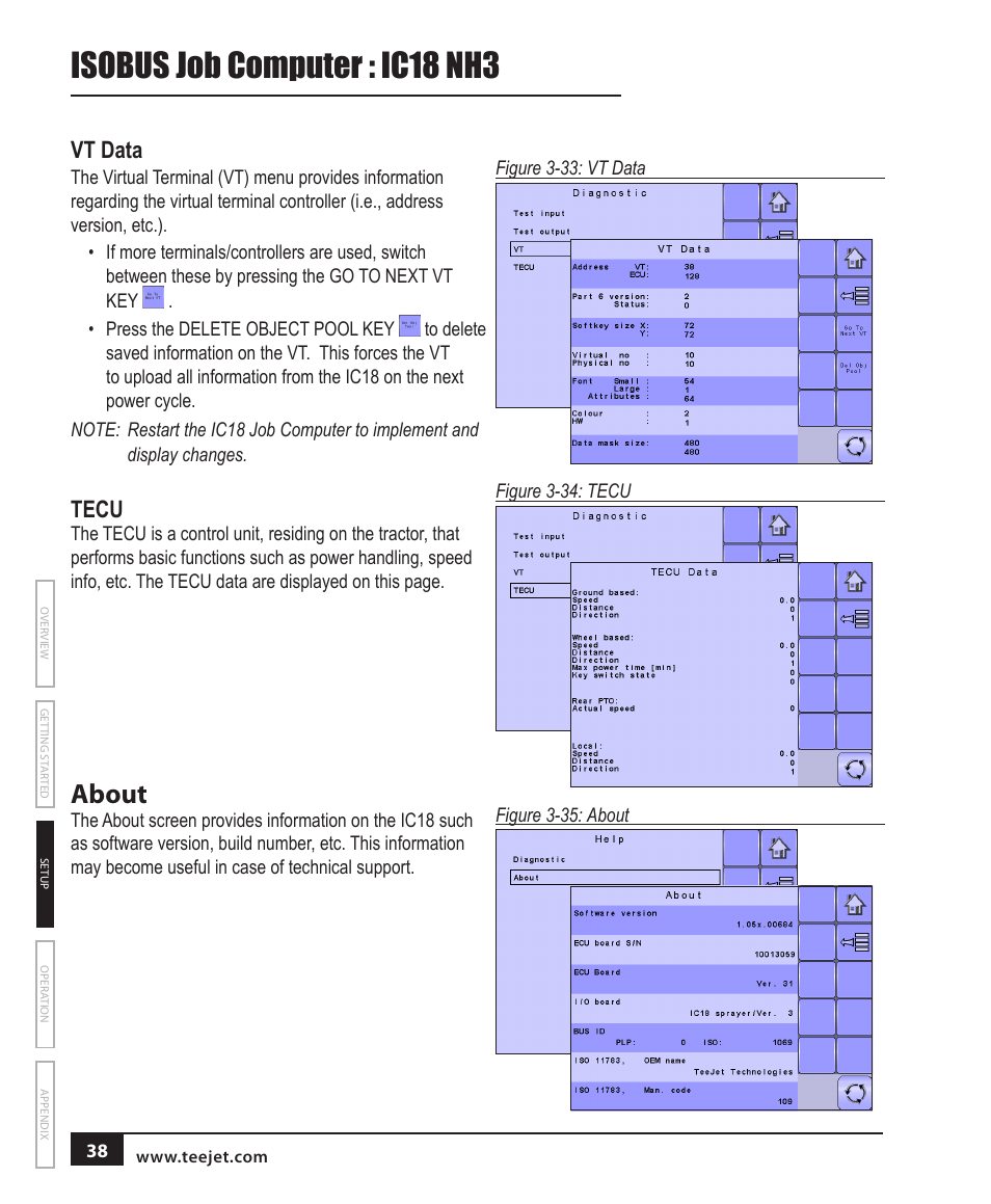 Vt data, Tecu, About | Isobus job computer : ic18 nh3 | TeeJet IC18 NH3 JOB COMPUTER User Manual | Page 44 / 63