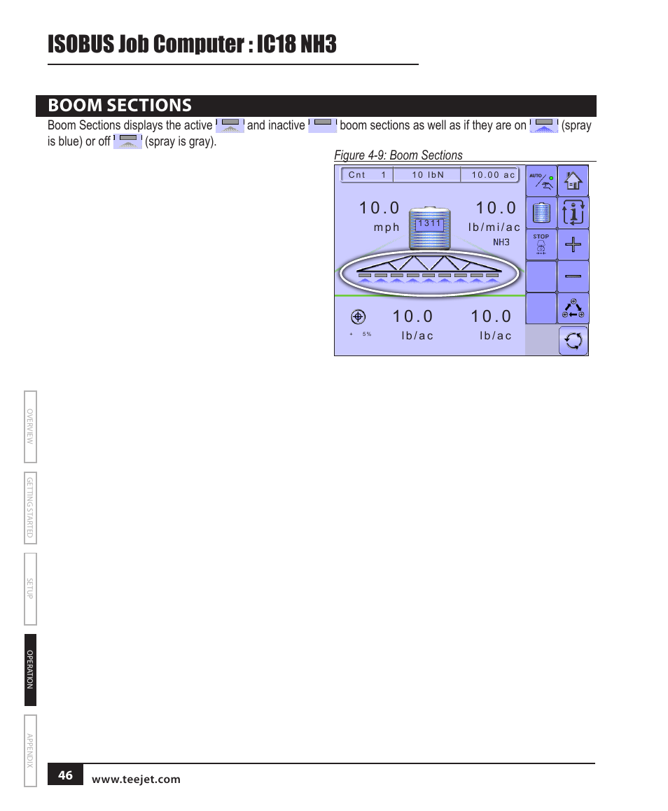 Boom sections, Isobus job computer : ic18 nh3 | TeeJet IC18 NH3 JOB COMPUTER User Manual | Page 52 / 63
