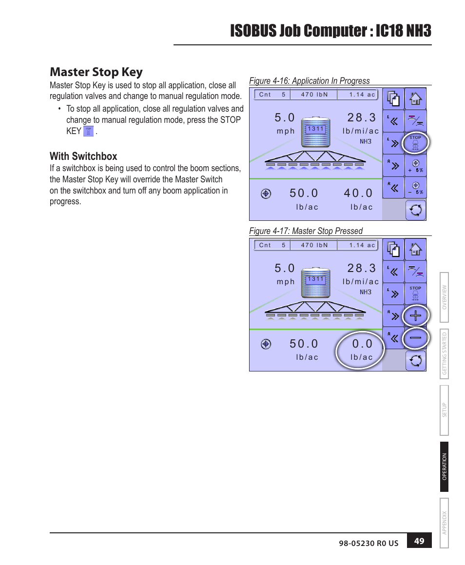 Master stop key, With switchbox, Isobus job computer : ic18 nh3 | TeeJet IC18 NH3 JOB COMPUTER User Manual | Page 55 / 63