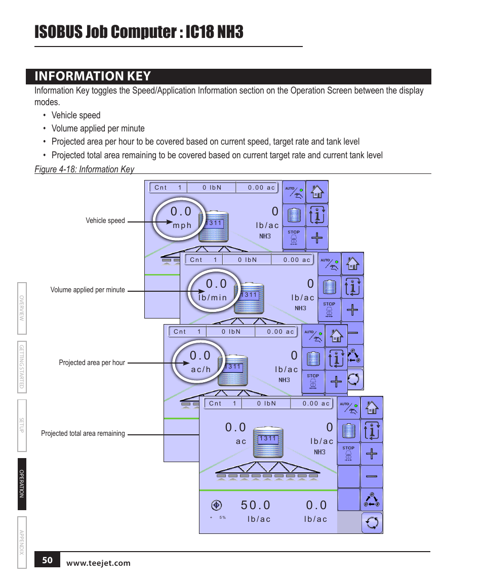 Information key, Isobus job computer : ic18 nh3 | TeeJet IC18 NH3 JOB COMPUTER User Manual | Page 56 / 63