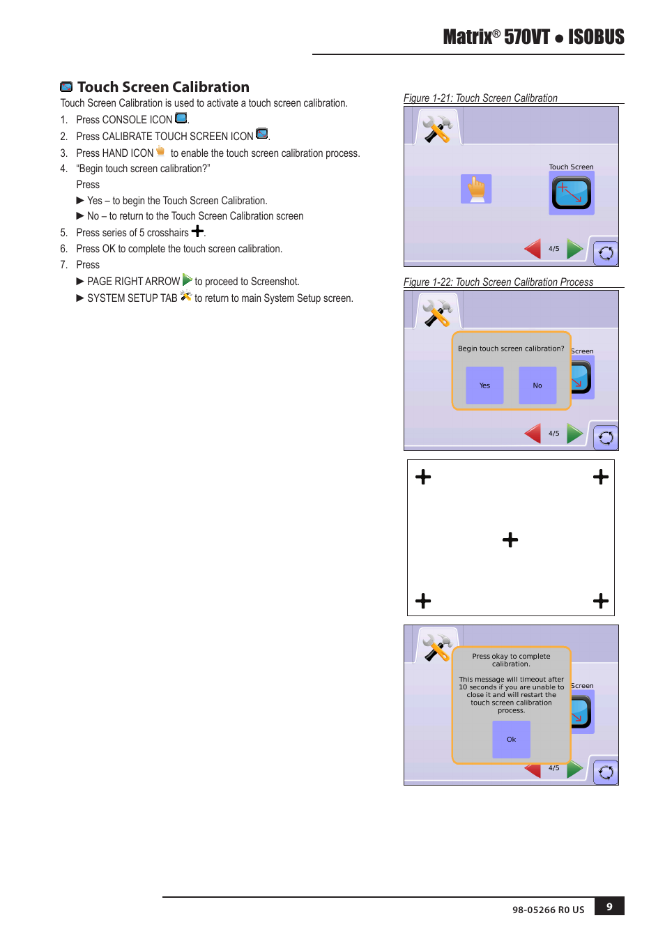 Touch screen calibration, Matrix, 570vt ● isobus | TeeJet MATRIX 570VT Software version 1.00 User Manual | Page 9 / 12