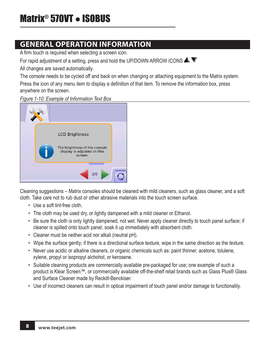 General operation information, Matrix, 570vt ● isobus | TeeJet MATRIX 570VT Software version 1.00 User Manual | Page 10 / 20
