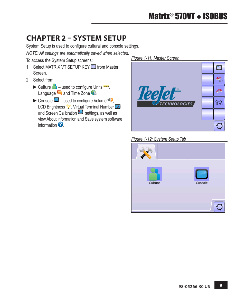Chapter 2 – system setup, Matrix, 570vt ● isobus | TeeJet MATRIX 570VT Software version 1.00 User Manual | Page 11 / 20