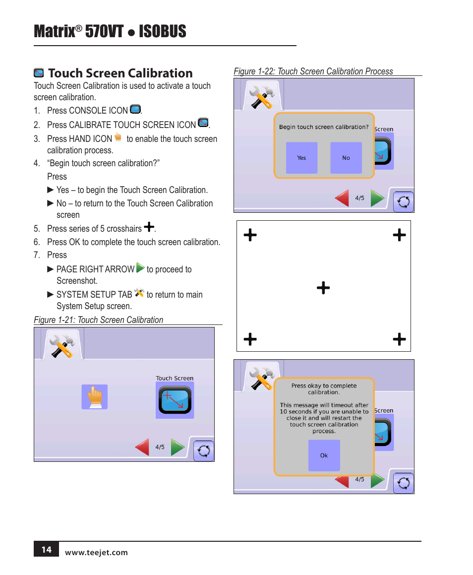Touch screen calibration, Matrix, 570vt ● isobus | TeeJet MATRIX 570VT Software version 1.00 User Manual | Page 16 / 20