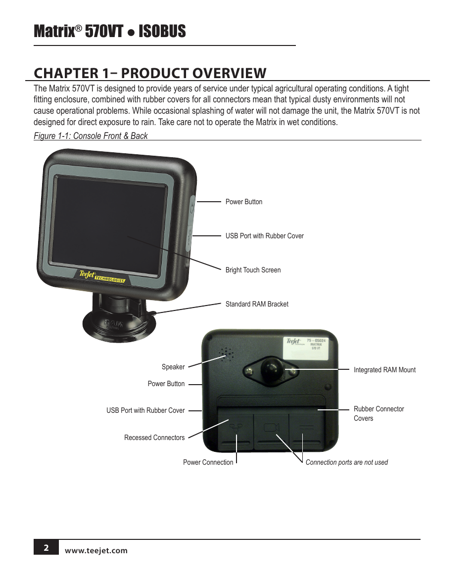 Chapter 1– product overview, Matrix, 570vt ● isobus | TeeJet MATRIX 570VT Software version 1.00 User Manual | Page 4 / 20