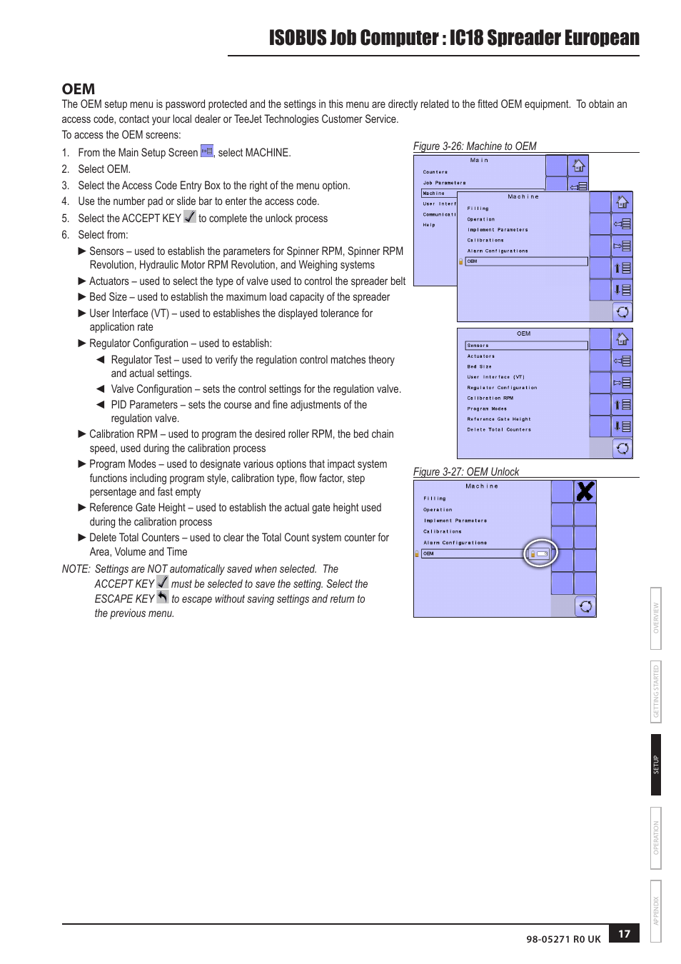 Isobus job computer : ic18 spreader european | TeeJet IC18 SPREADER JOB COMPUTER User Manual | Page 21 / 32
