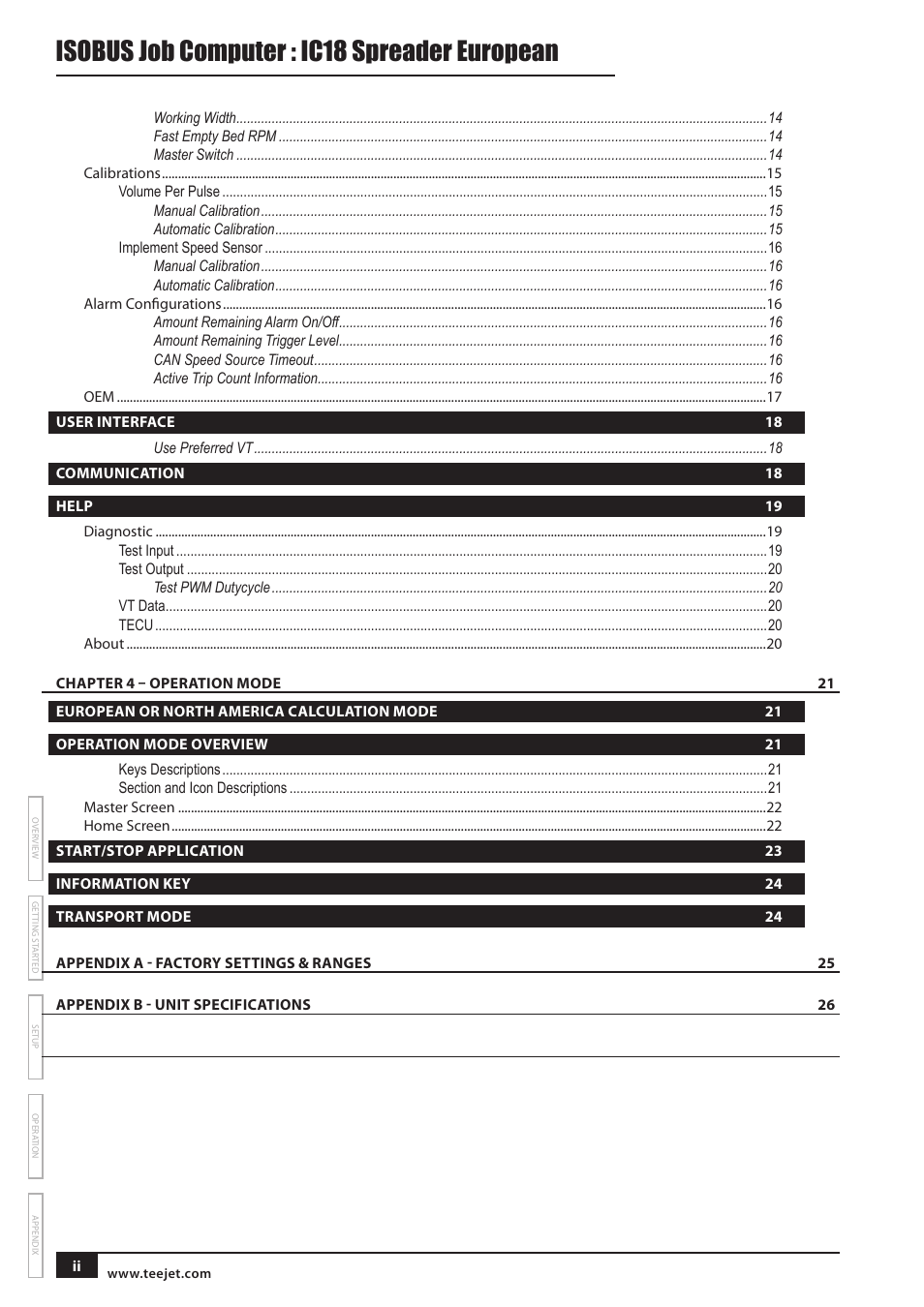 Isobus job computer : ic18 spreader european | TeeJet IC18 SPREADER JOB COMPUTER User Manual | Page 4 / 32