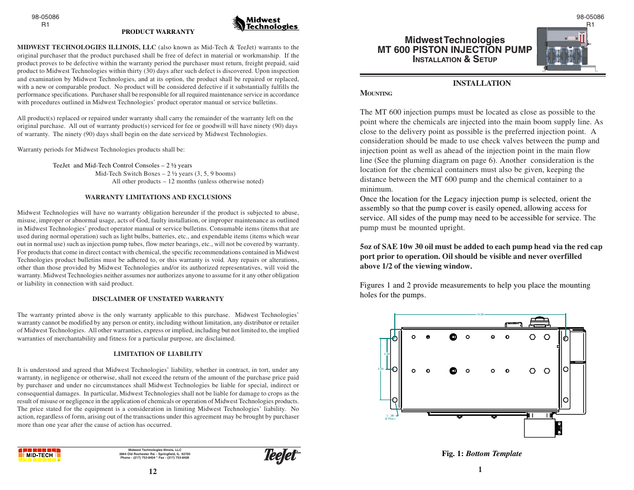 TeeJet MT 600 Piston Injection Pump User Manual | 6 pages