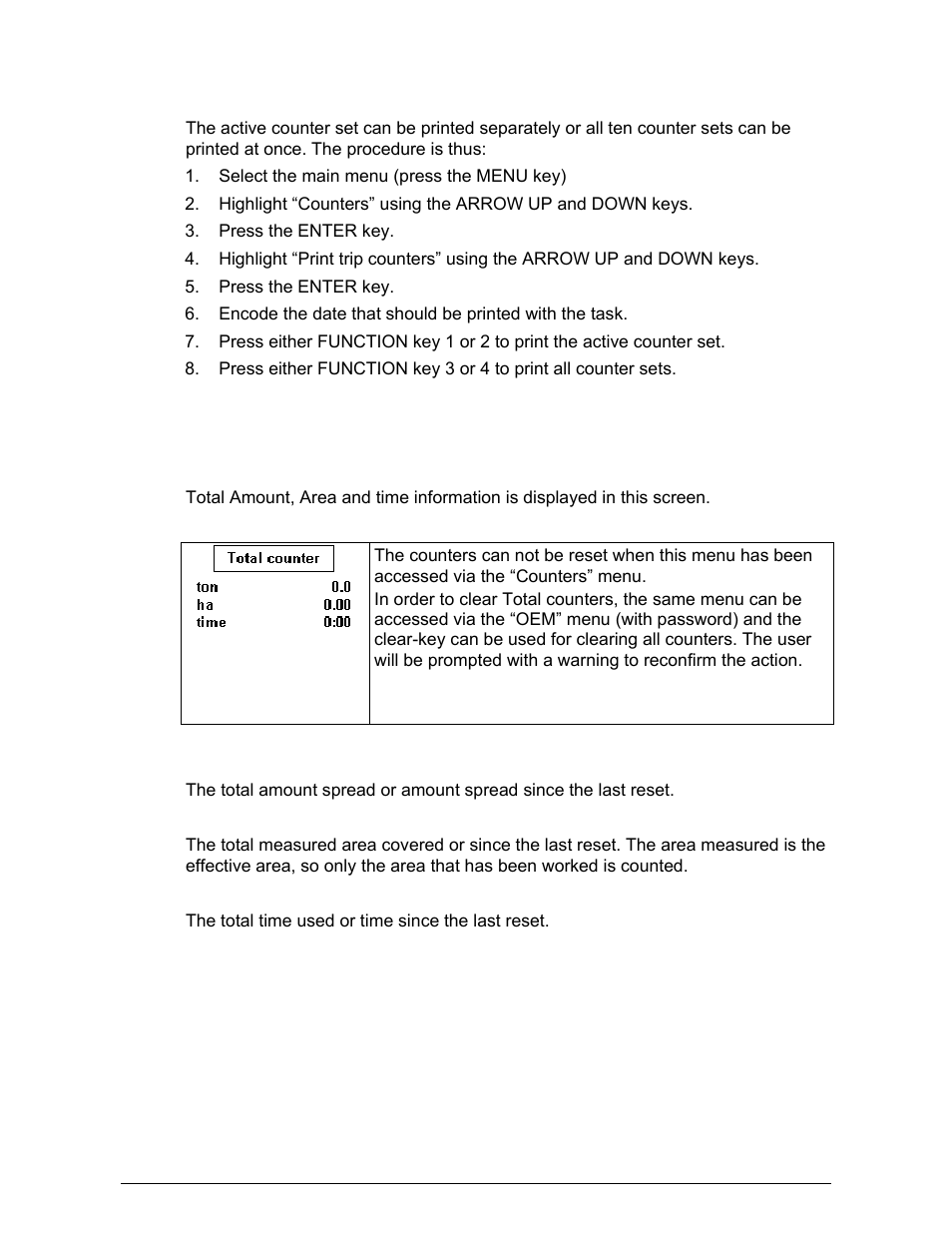 Printing tasks, Total counter | TeeJet 500 SLURRY COMPUTER User Manual | Page 23 / 30