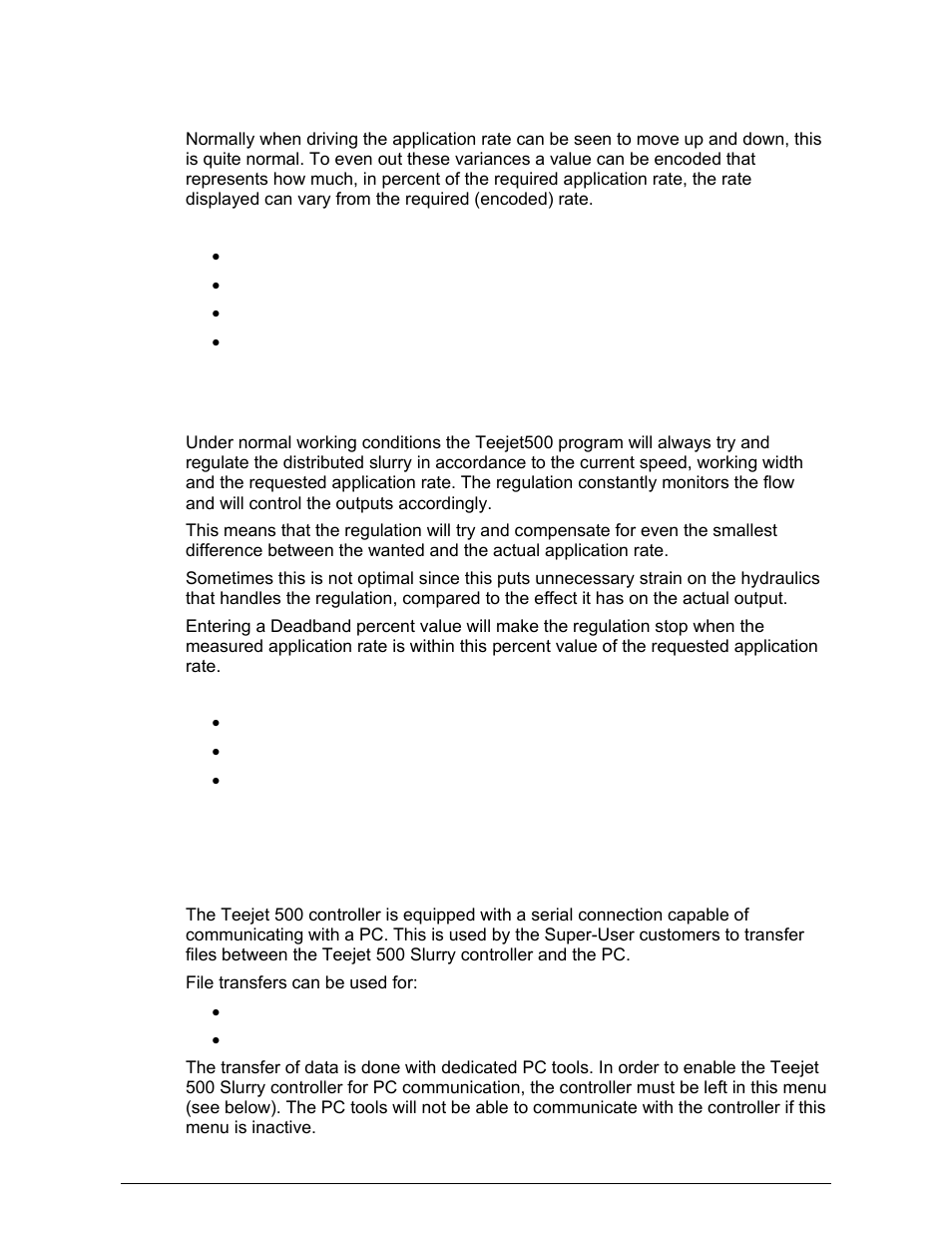 Display application rate percent, Deadband, Pc communication | TeeJet 500 SLURRY COMPUTER User Manual | Page 27 / 30