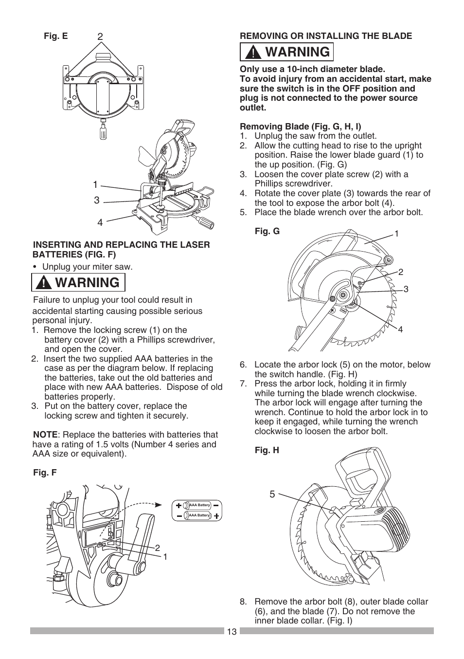 Warning | Craftsman 137.21236 User Manual | Page 13 / 29