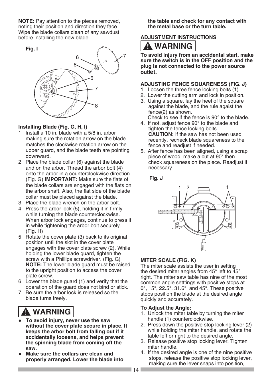 Warning | Craftsman 137.21236 User Manual | Page 14 / 29