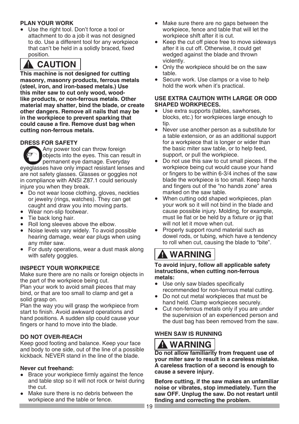 Warning, Caution | Craftsman 137.21236 User Manual | Page 19 / 29