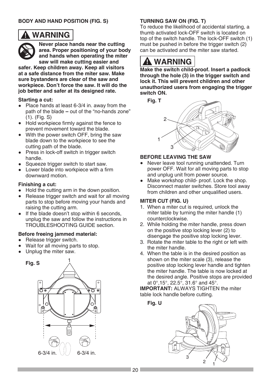 Warning | Craftsman 137.21236 User Manual | Page 20 / 29