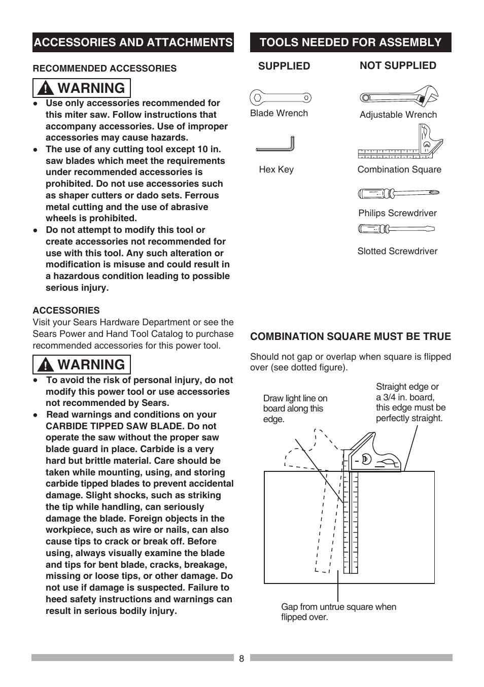 Warning | Craftsman 137.21236 User Manual | Page 8 / 29