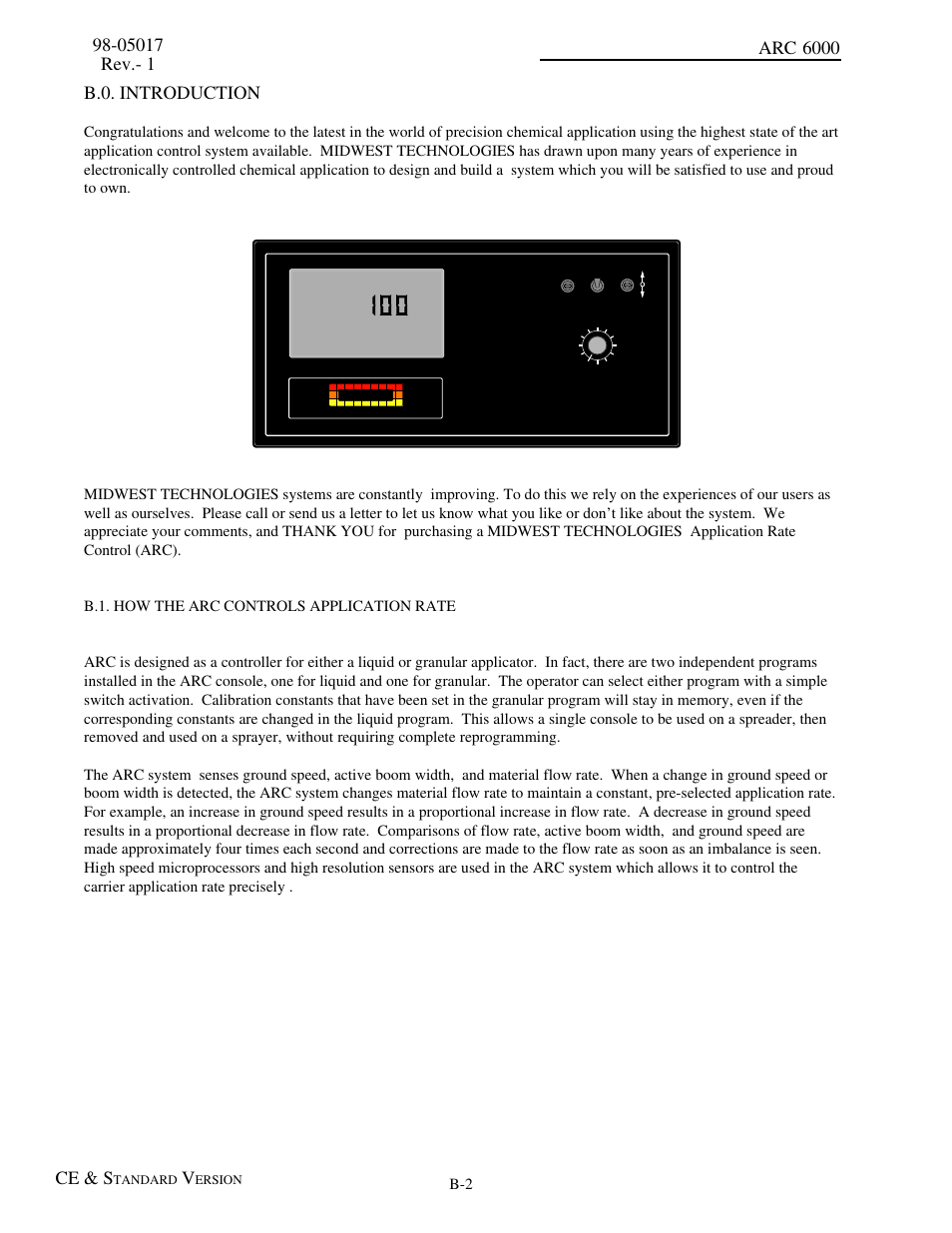 B.0. introduction, B.1. how the arc controls application rate, Arc 6000 ce & s | Tandard, Ersion | TeeJet ARC-6000 User Manual | Page 40 / 50
