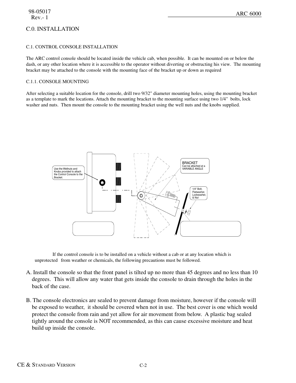 C.0. installation, C.1. control console installation, C.1.1. console mounting | Arc 6000 ce & s | TeeJet ARC-6000 User Manual | Page 46 / 50